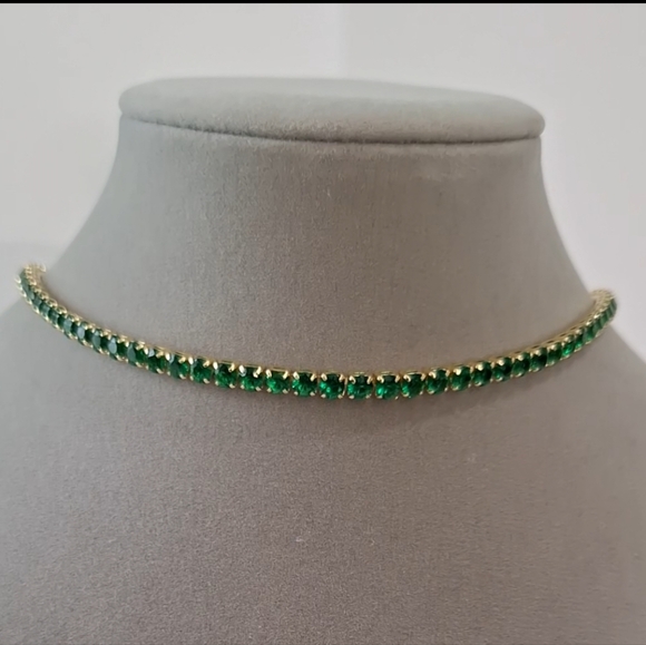 Emerald cushion shape diamond cut tennis Necklace